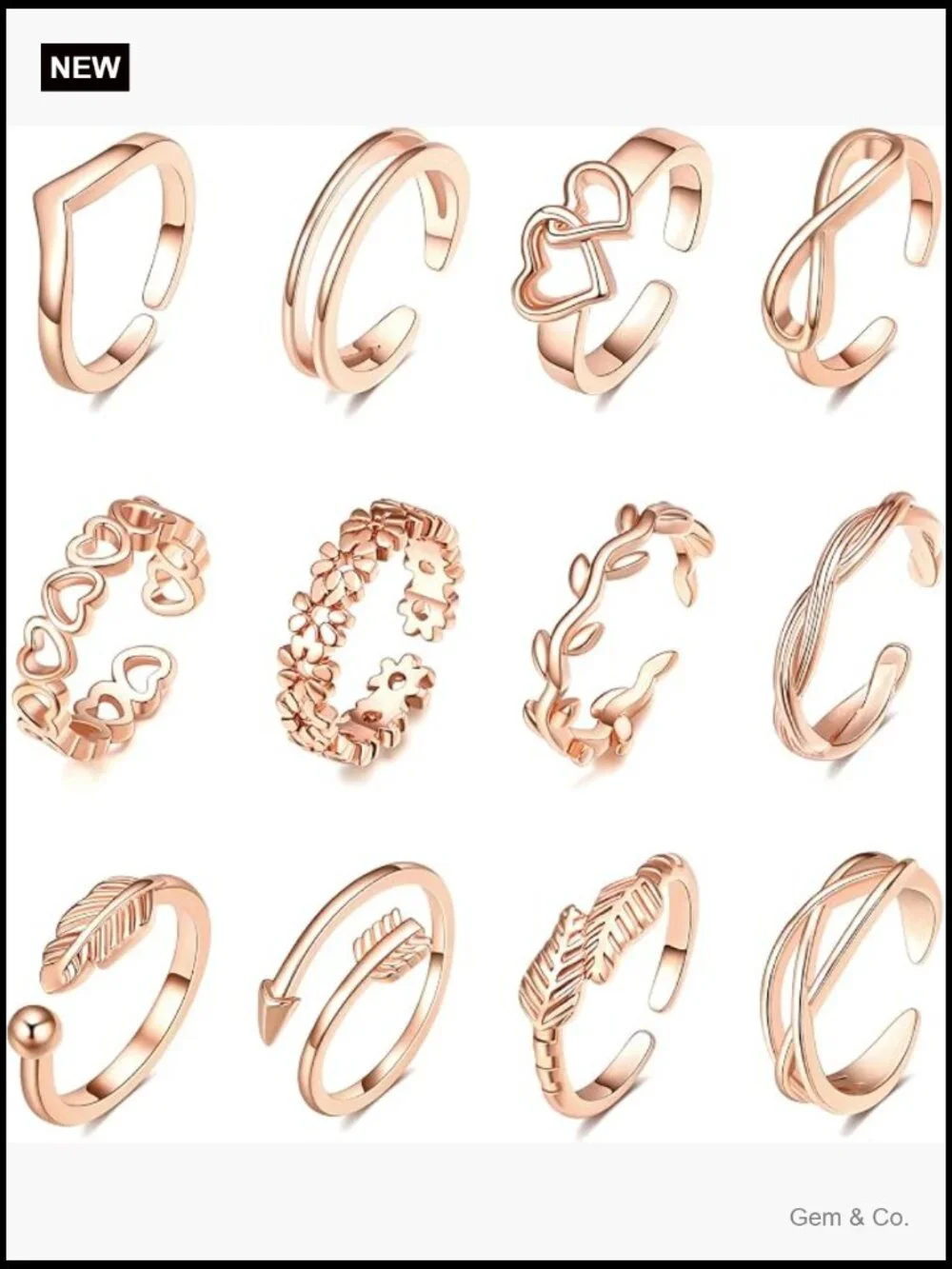 12 Piece Gold Toe Ring Set - Flower Arrow Band Open Tail Toe Rings Women